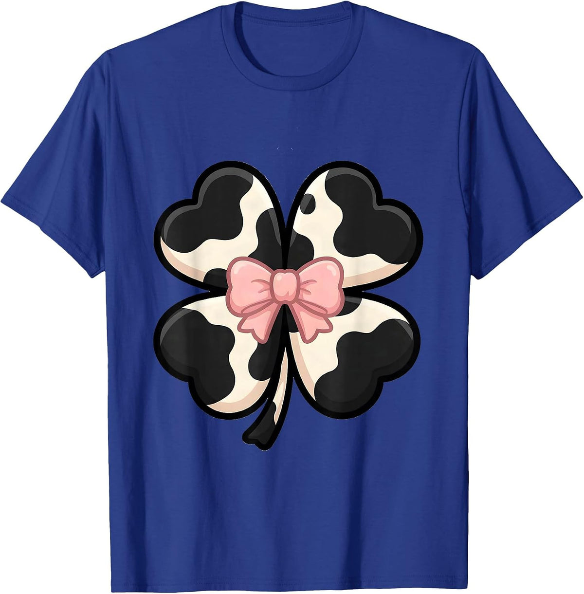 Men's Cute Kawaii Clover Cow-Print Bow Pattern for Cow Lovers T-Shirt - Royal Blue