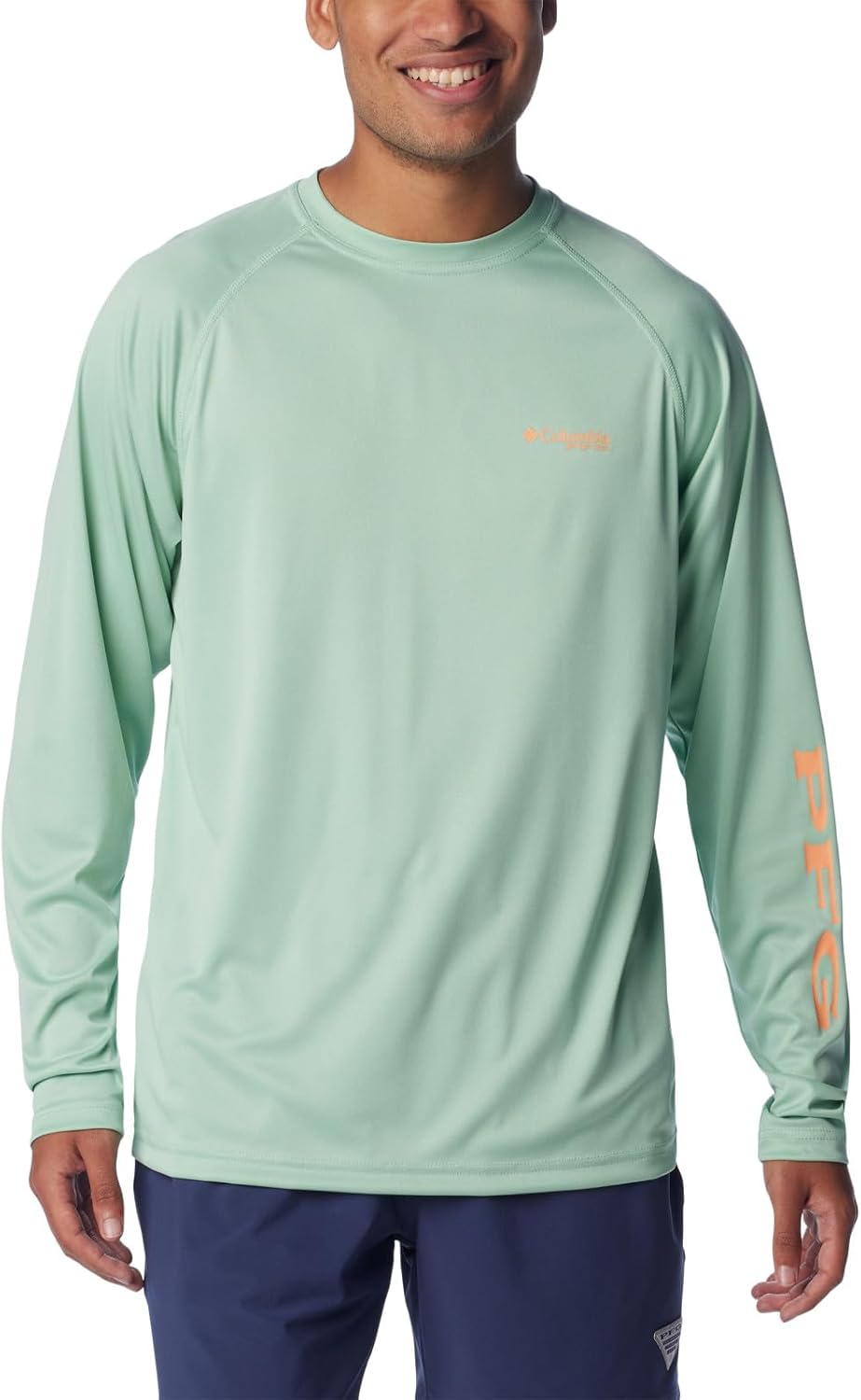 Columbia Men's PFG Terminal Tackle Heather Long Sleeve Shirt - New Mint Heather\/Bright Nectar Logo