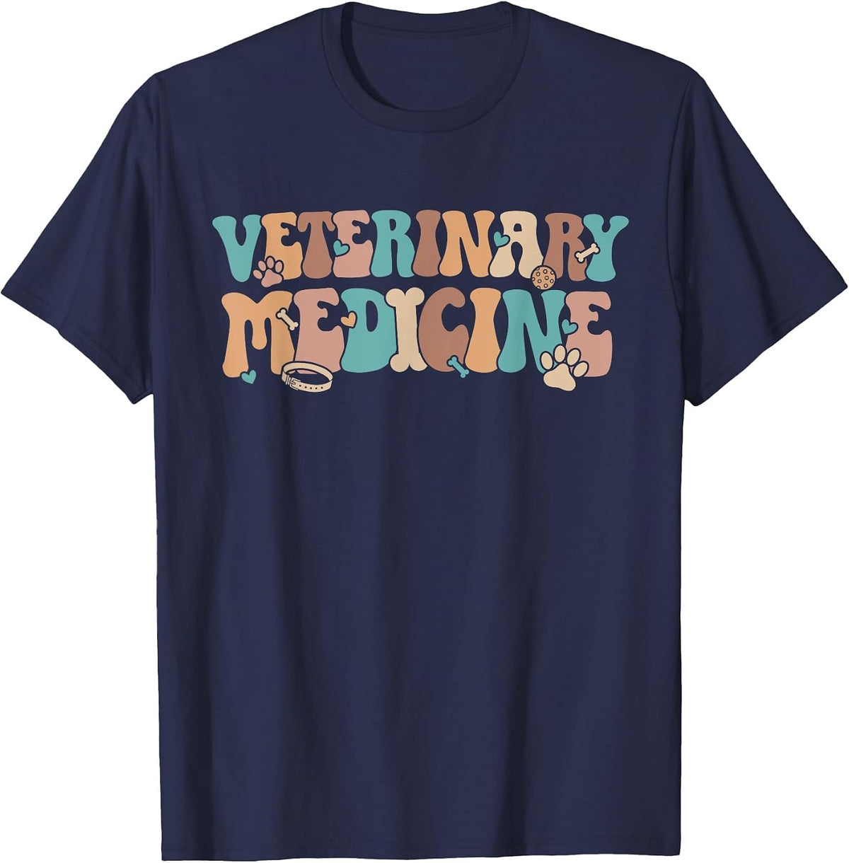 Veterinary Medicine Groovy Vet Med Veterinarian T-Shirt - Navy Blue