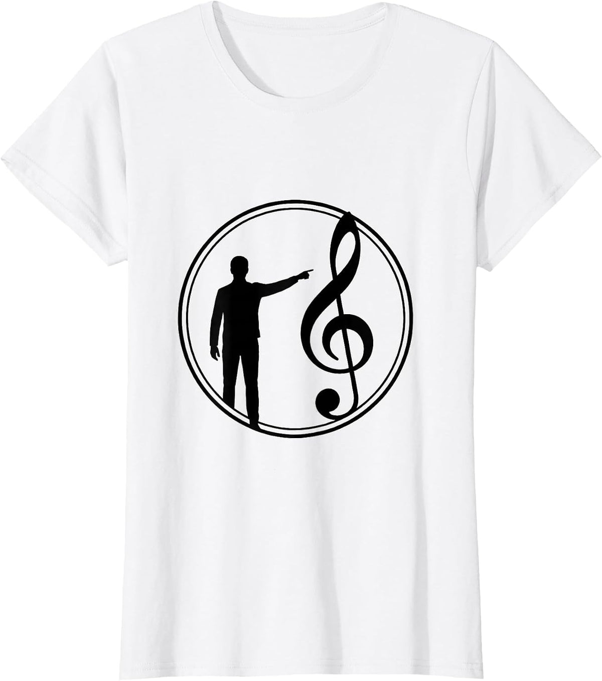 Music Teacher Silhouette Pointing at Giant Music Note T-Shirt - White
