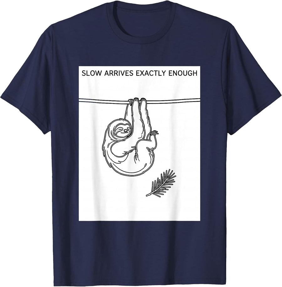 Slow Arrives Exactly Enough Funny Sloth Lover Christmas T-Shirt - Navy Blue
