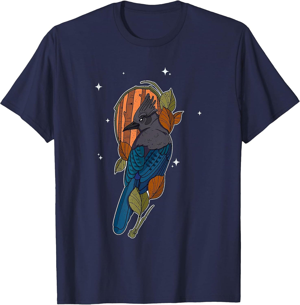 Steller’s Jay Wing Birding Birdwatching Outdoor Garden T-Shirt - Navy Blue