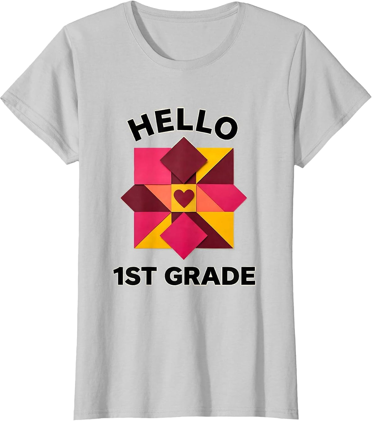 Hello 1st Grade Quilt Block Patchwork Back To School Teacher T-Shirt - Silver Grey
