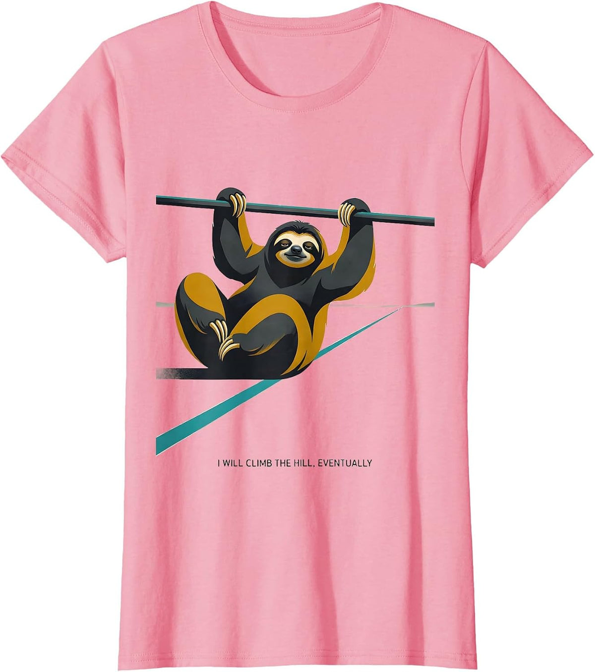 Women's I Will Climb The Hill Eventually Funny Sloth Lover Hiking T-Shirt - Pink