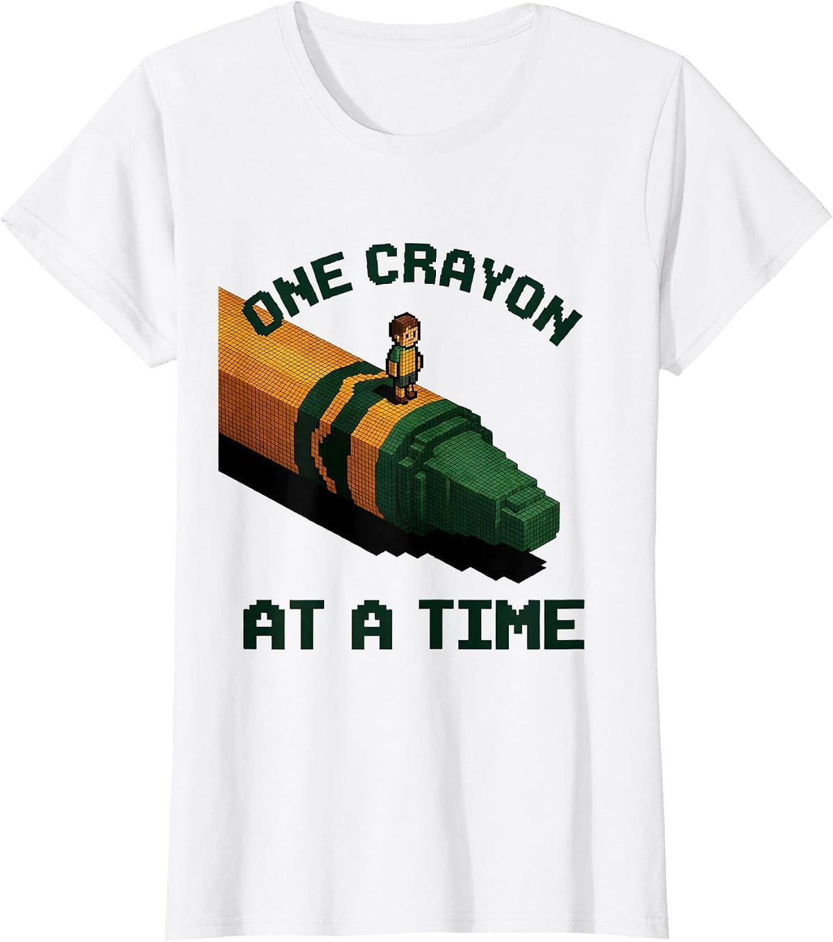 One Crayon At A Time Pixel Art Teacher Back To School T-Shirt - White