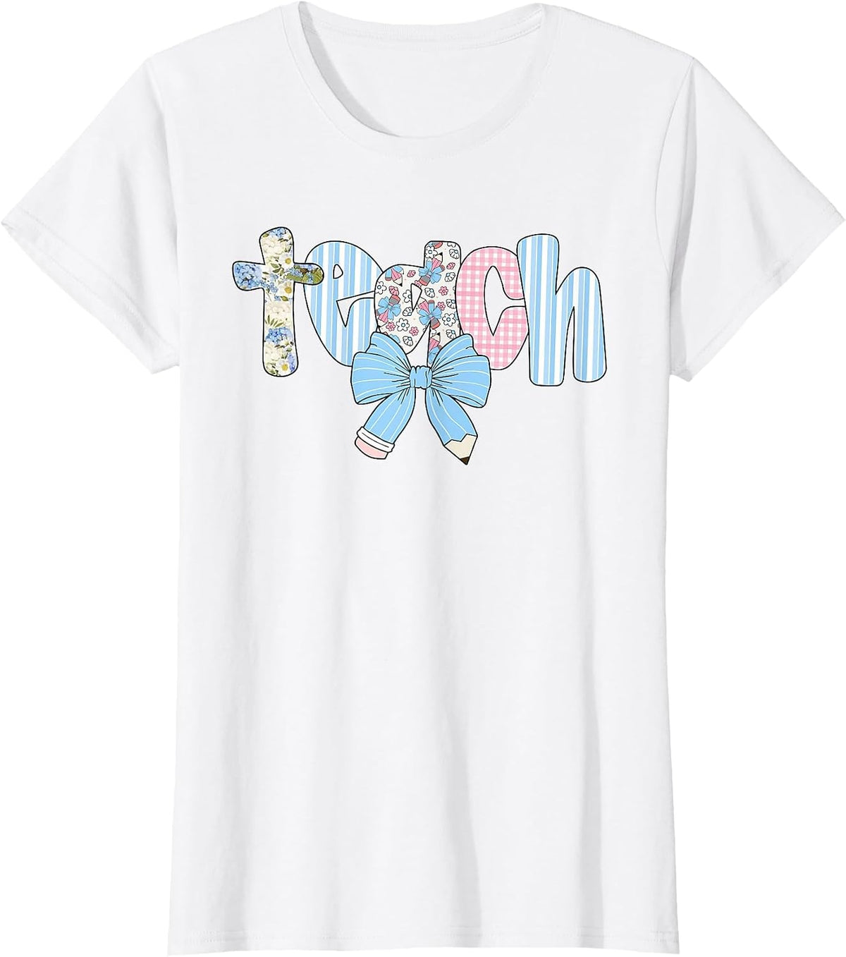 Coquette Bow Teach Teacher Happy First Day Back to School T-Shirt - White