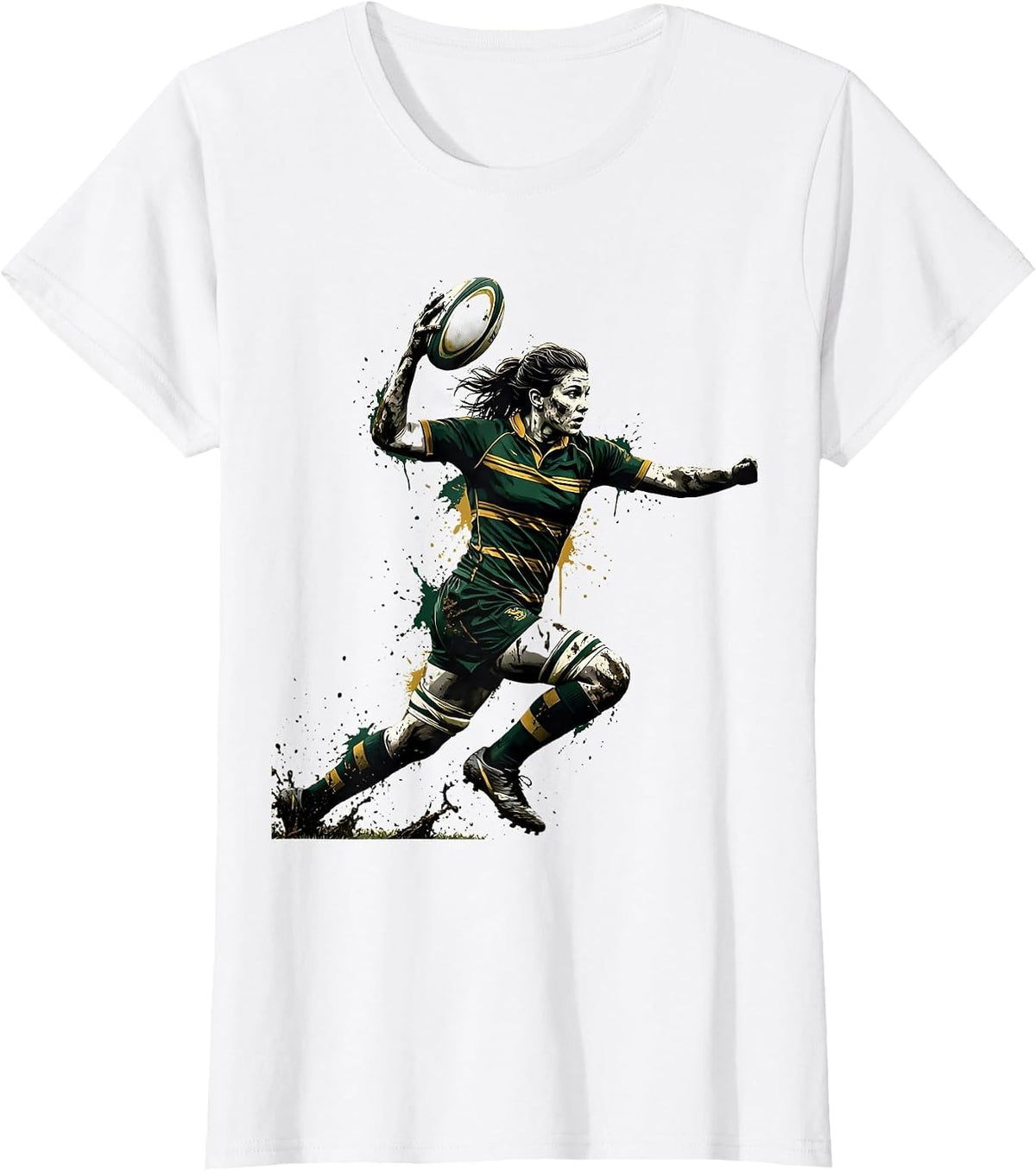 Muddy Rugby Player Triumphant Ball Holder Graphic T-Shirt - White