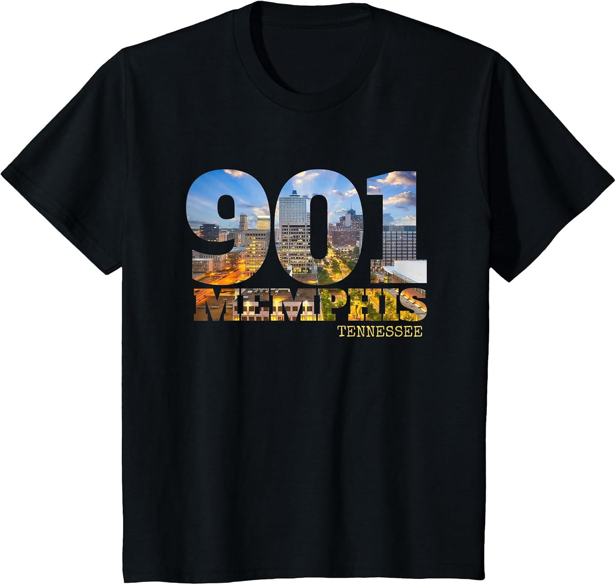 Area Code 901 Memphis Tennessee Skyline Art Tennesseean Town T-Shirt - Black