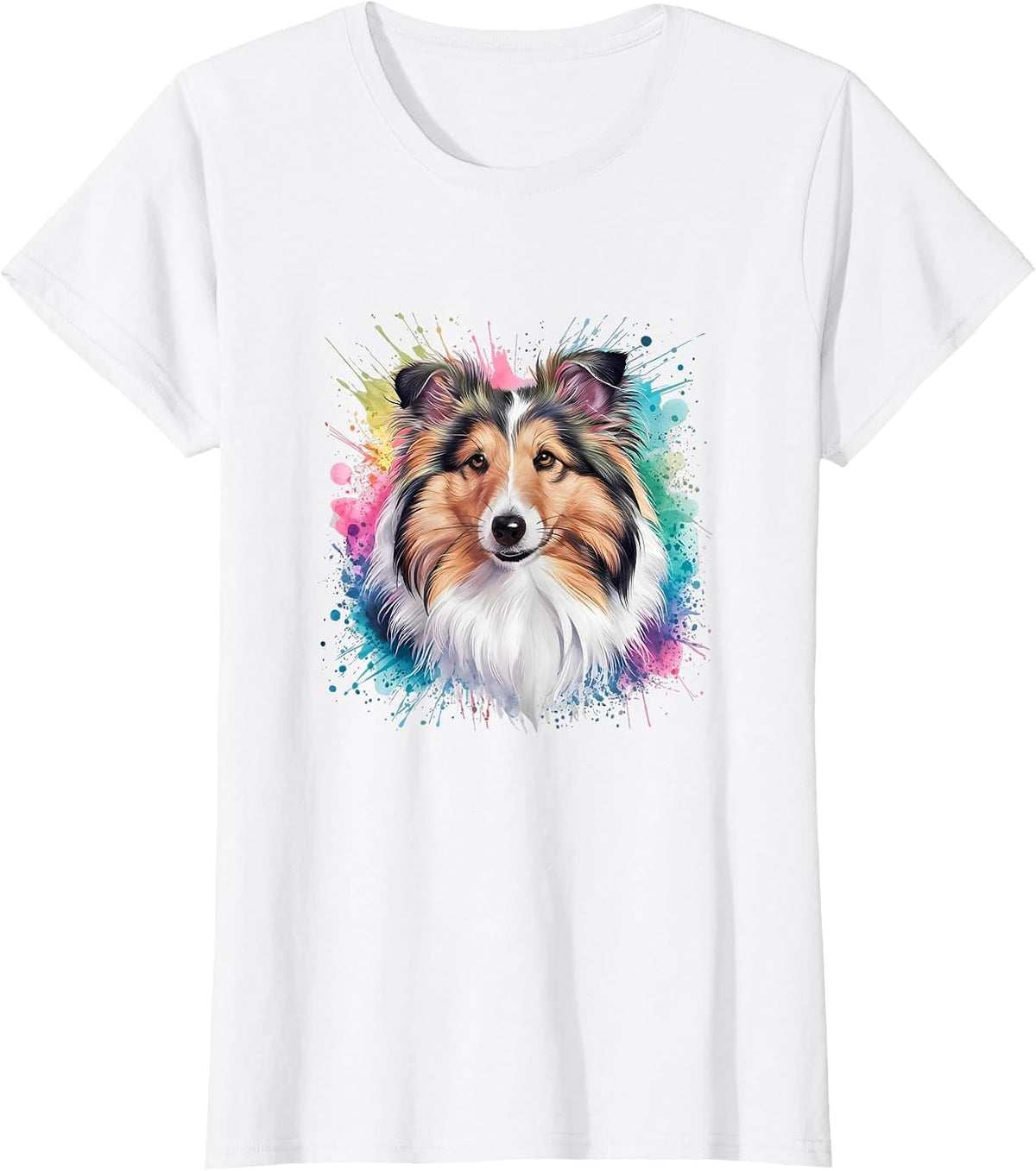 Men Woman Colorful Watercolor Shetland Sheepdog T-Shirt - White