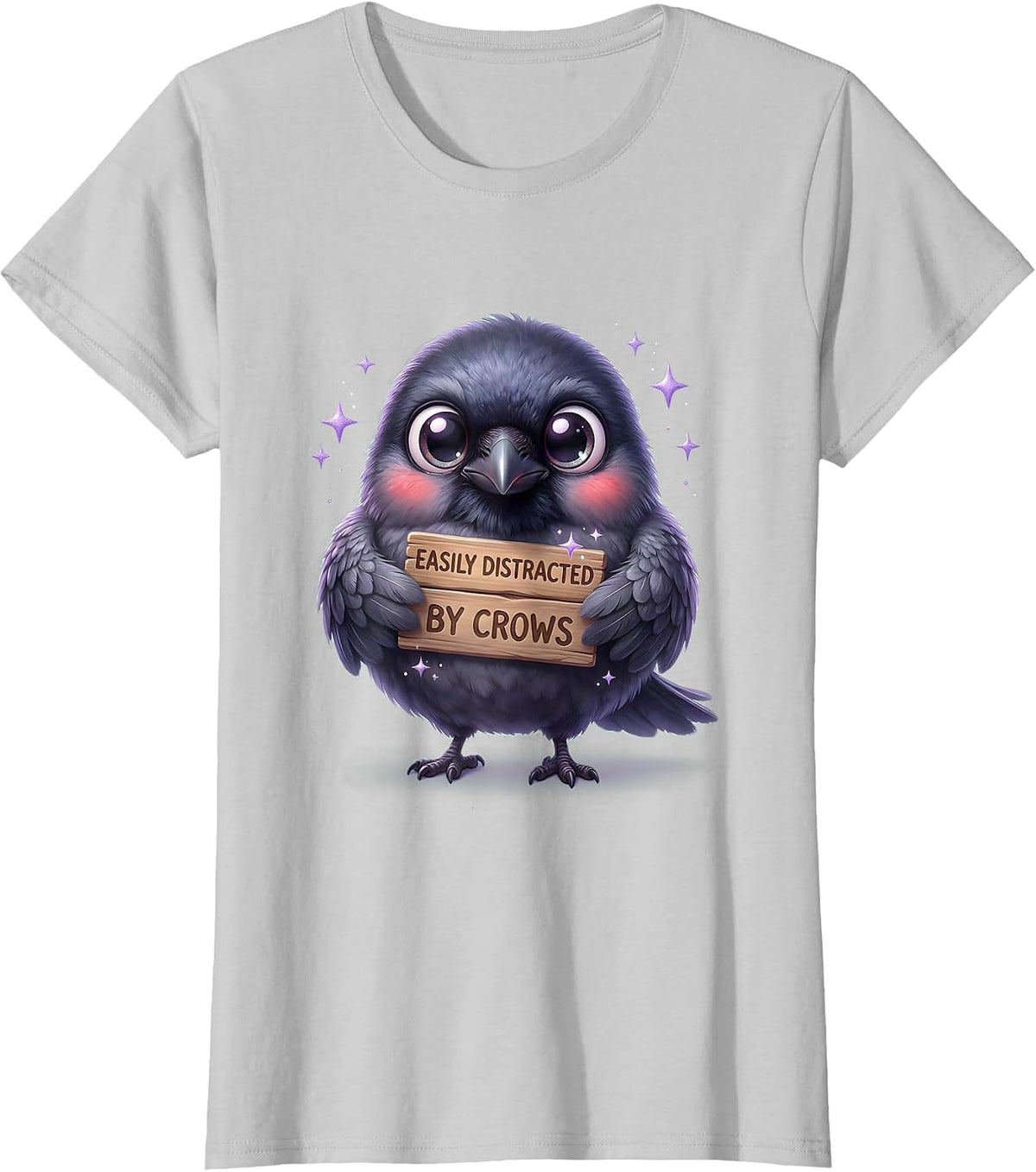 Easily Distracted By Crows Bird Lover Design T-Shirt - Silver Grey