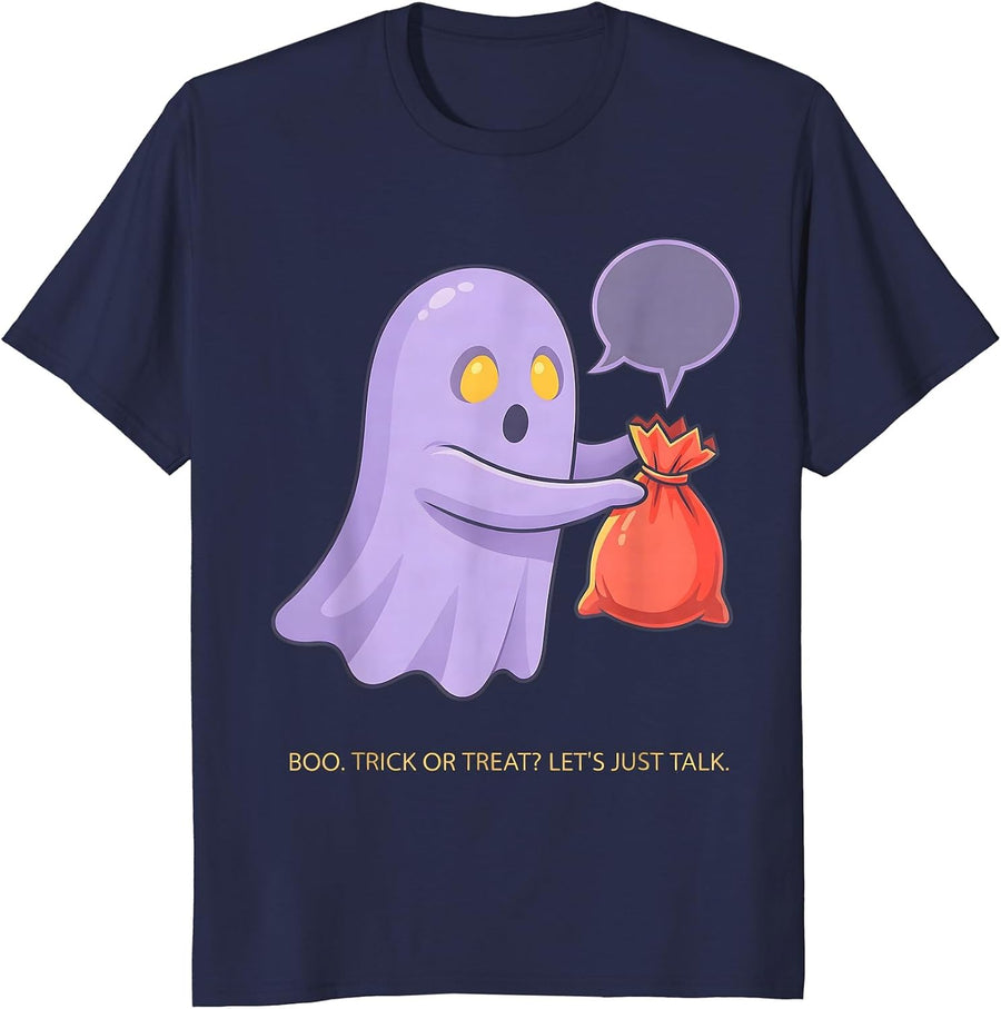 Boo Trick Or Treat Let's Just Talk Mental Health Ghost T-Shirt - Navy Blue