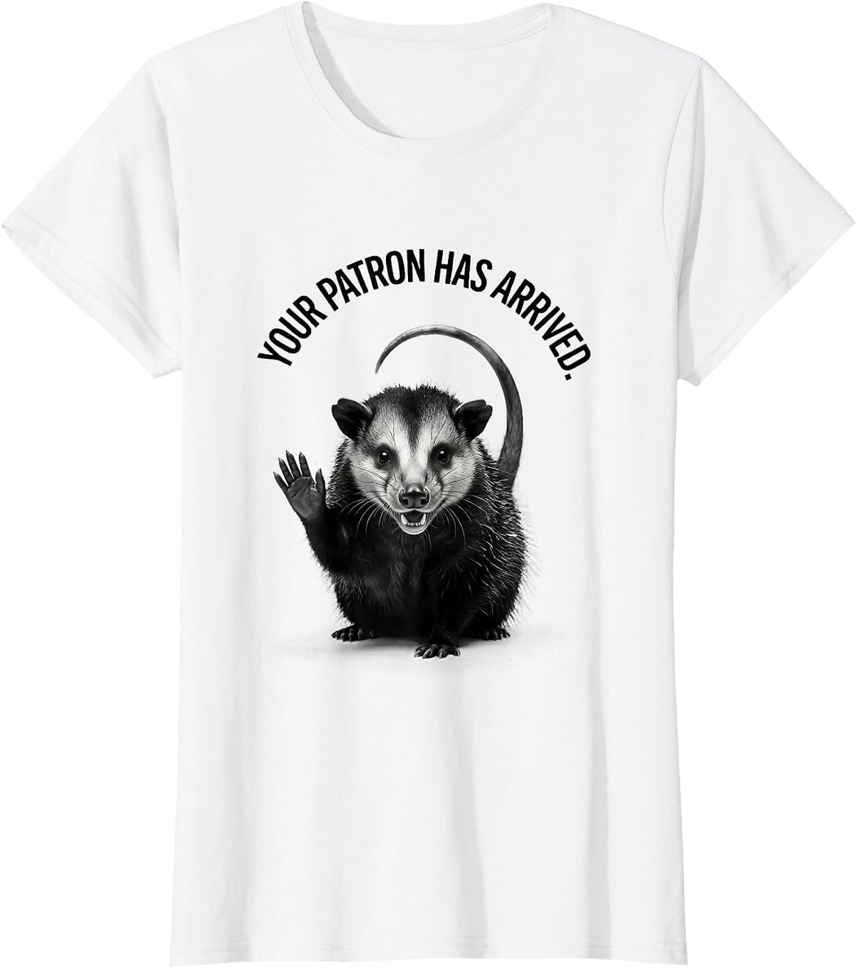 Your Patron Has Arrived Minimalist Opossum Deadpan Humor T-Shirt - White