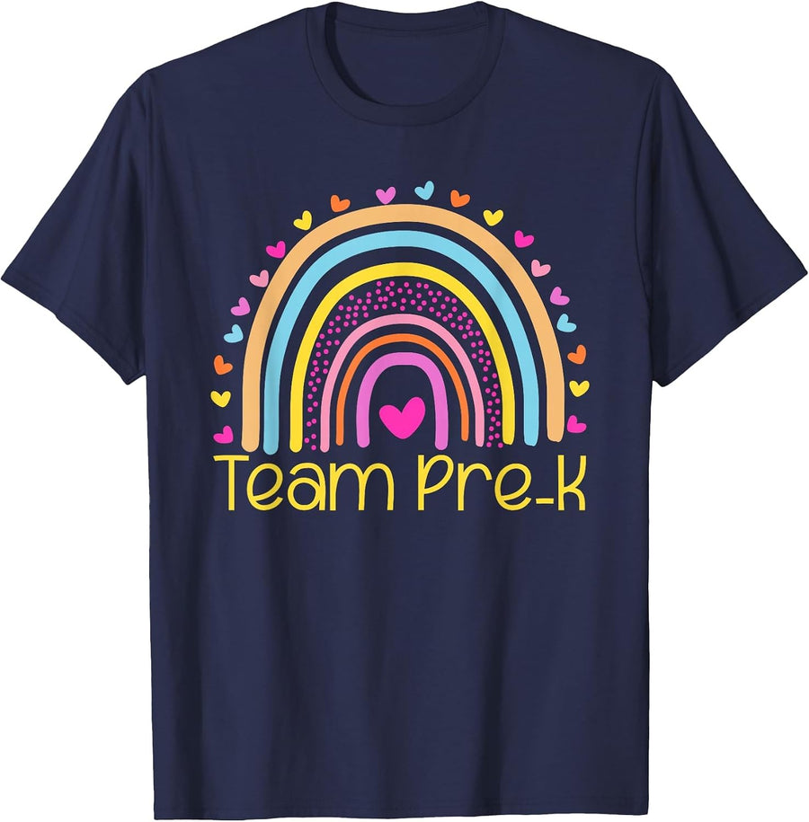 Team Pre-K Teacher Rainbow T-Shirt - Navy Blue