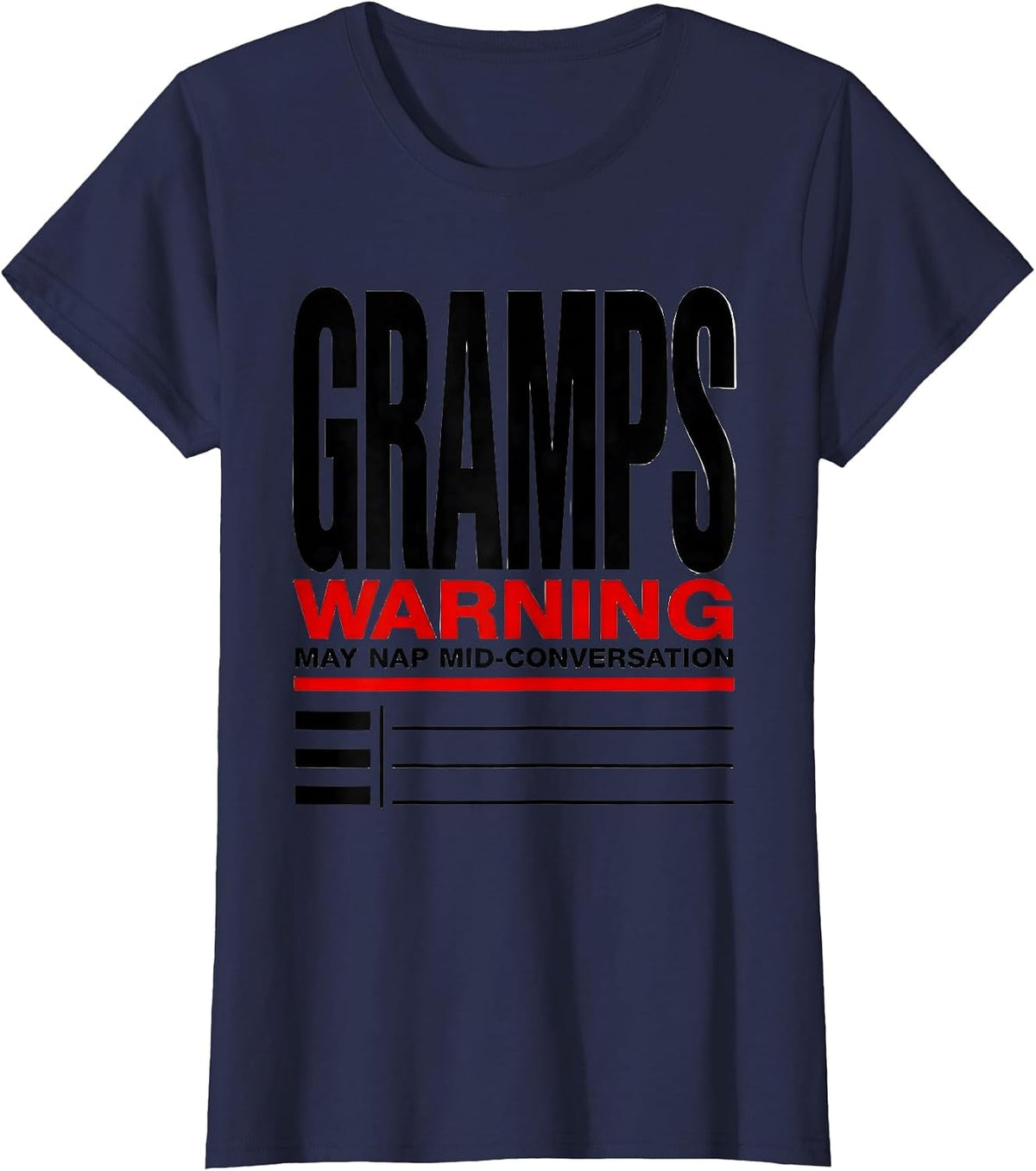 Women's Gramps Warning May Nap Mid-Conversation Funny Grampy T-Shirt - Navy Blue
