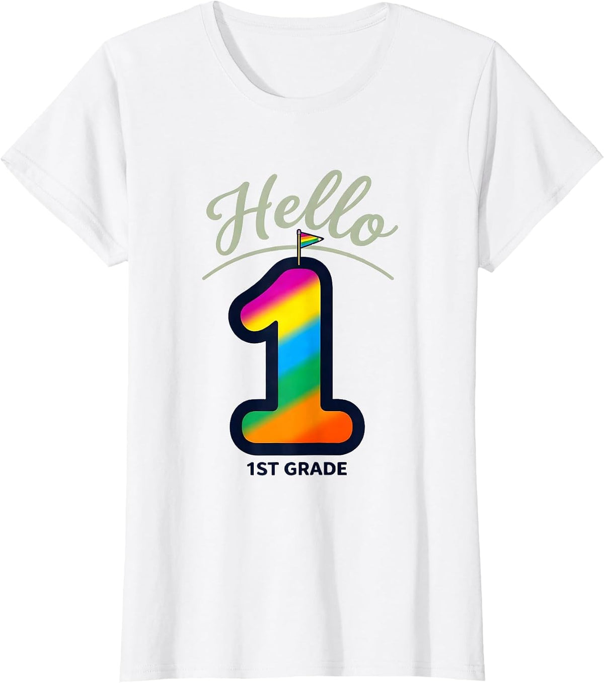 Hello 1st Grade Colorful Kids Back To School Teacher Student T-Shirt - White