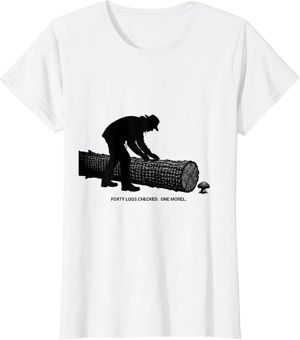 Women's Forty Logs Checked. One Morel. Funny Mushroom Forager Morel T-Shirt - White