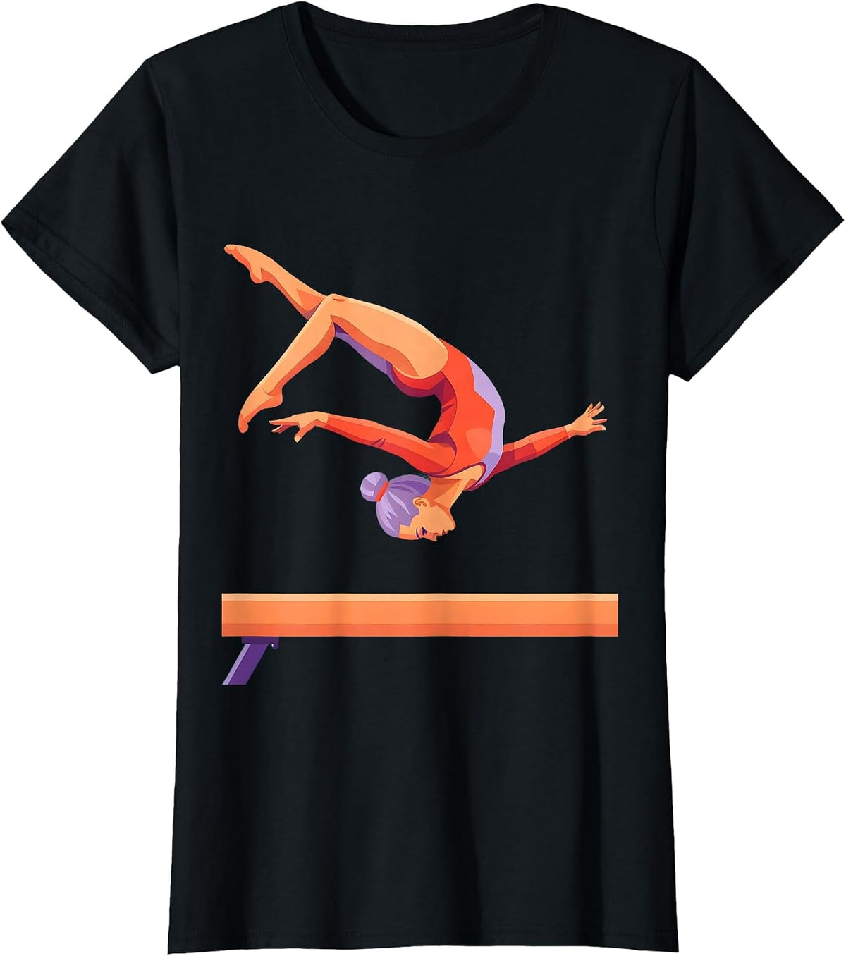 Gymnastics Beam Backflip Illustration T-Shirt - Black