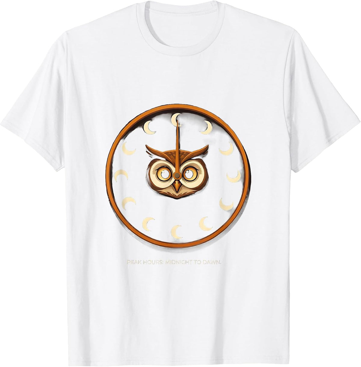 Men's Peak Hours: Midnight To Dawn Funny Owl Lover Bird Humor T-Shirt - White