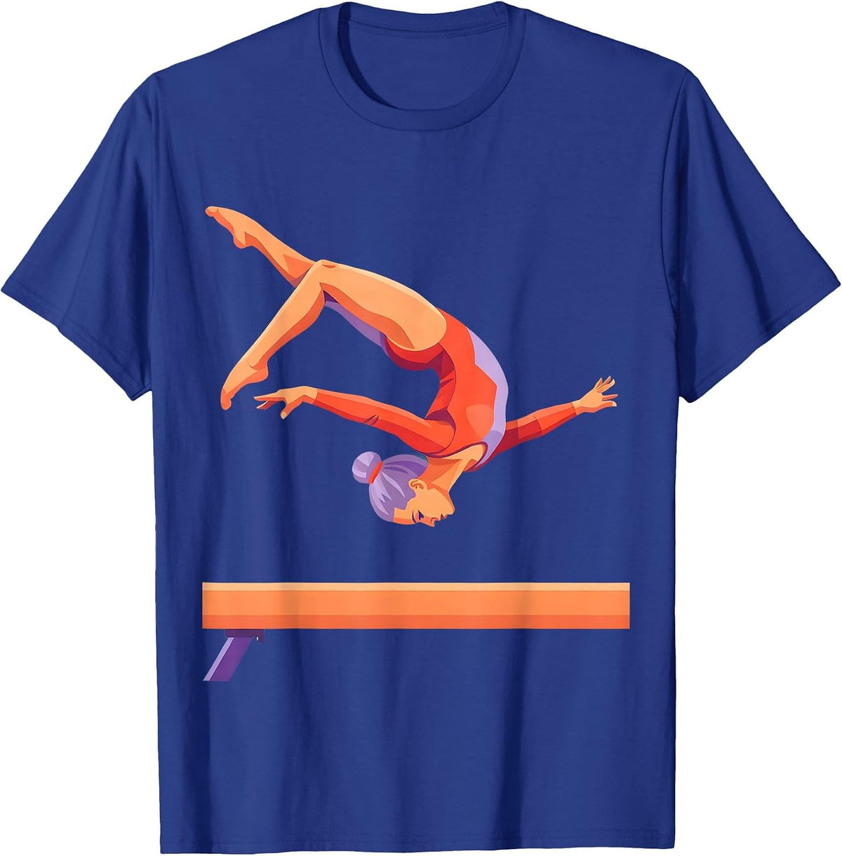Gymnastics Beam Backflip Illustration T-Shirt - Royal Blue
