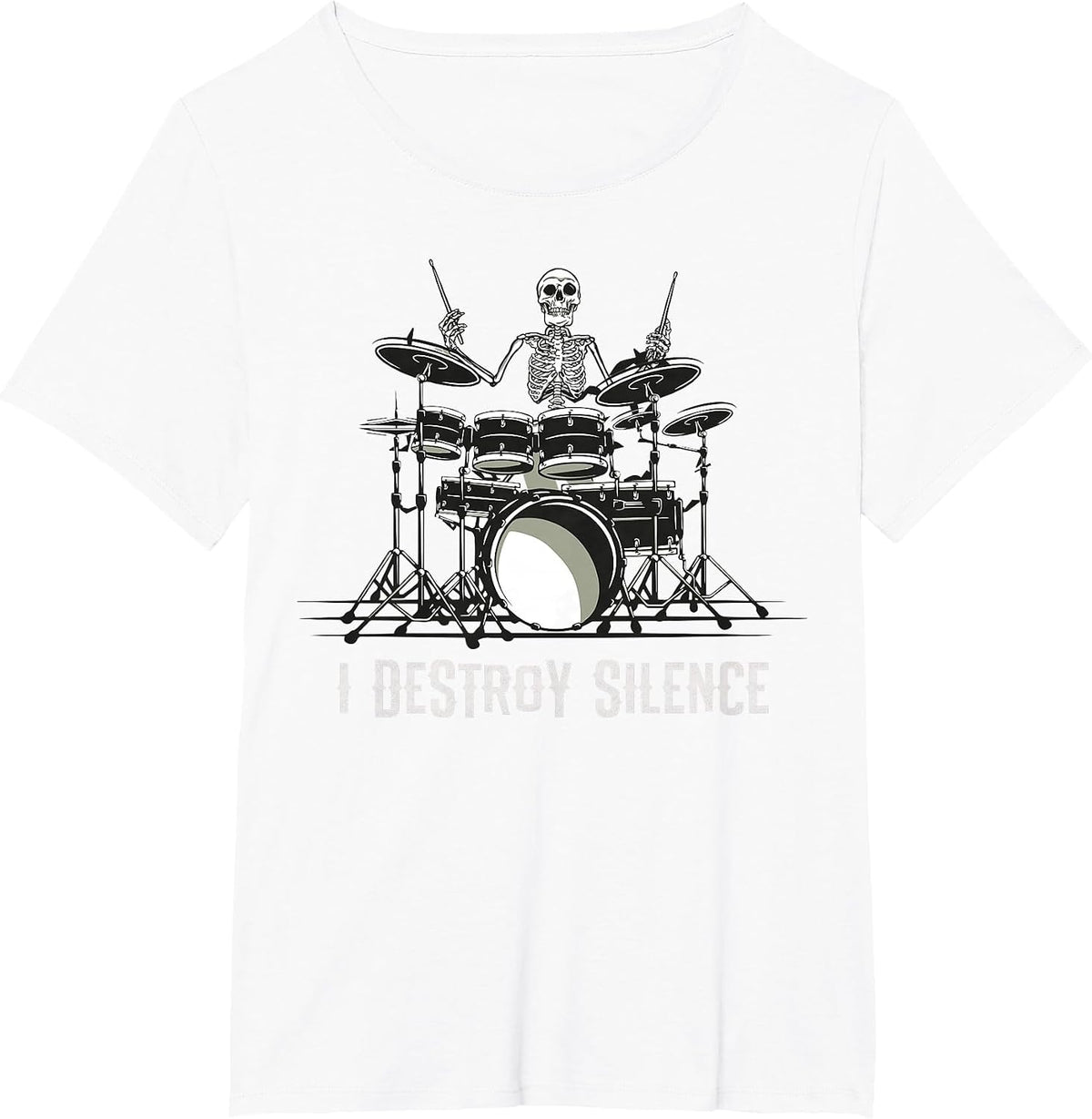Skeleton Drummer Skull Drum Set Metal Rock Band T-Shirt - White