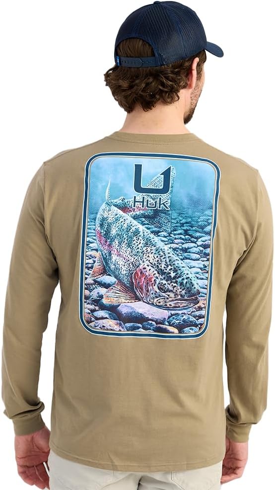 HUK Men's Kc Scott Pocket Tee, Comfortable Performance Fishing Long Sleeve T-Shirt with Chest Pocket - Medium Art Series -