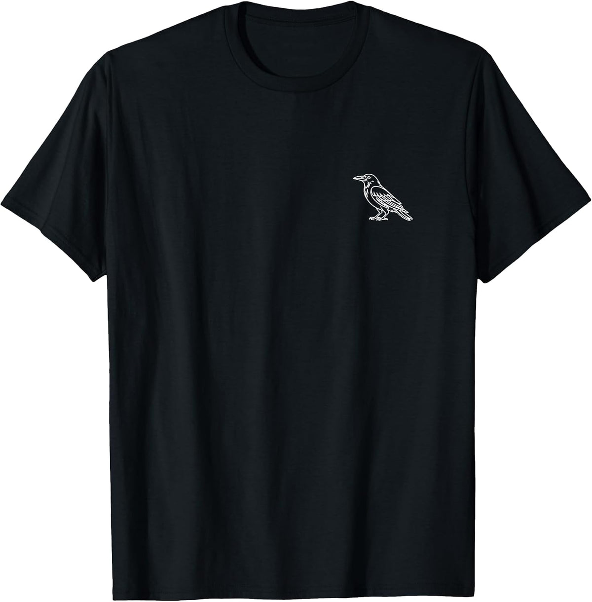 Crow Minimalist Badge Patch Line Art Animal T-Shirt - Black