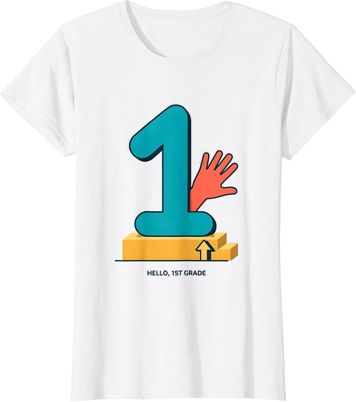Hello, 1st Grade Flat Vector Back To School Student Teacher T-Shirt - White