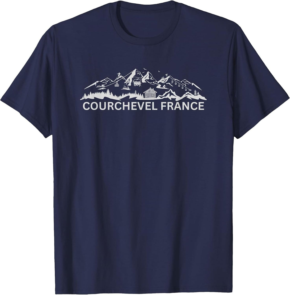 Courchevel France Ski Resort Mountain Silhouette T-Shirt - Navy Blue