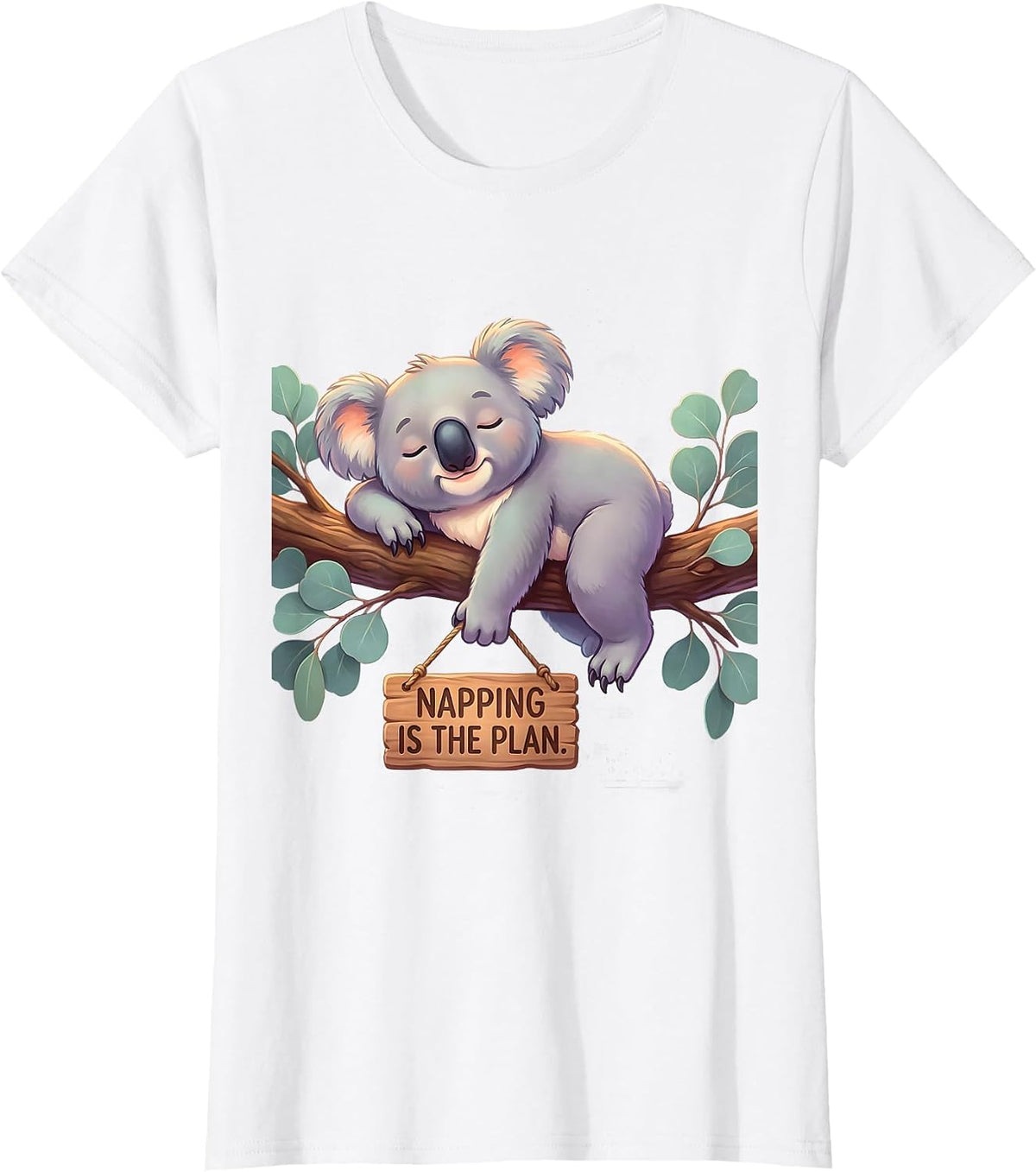 Napping Is The Plan Cute Kawaii Koala Animal Humor T-Shirt - White