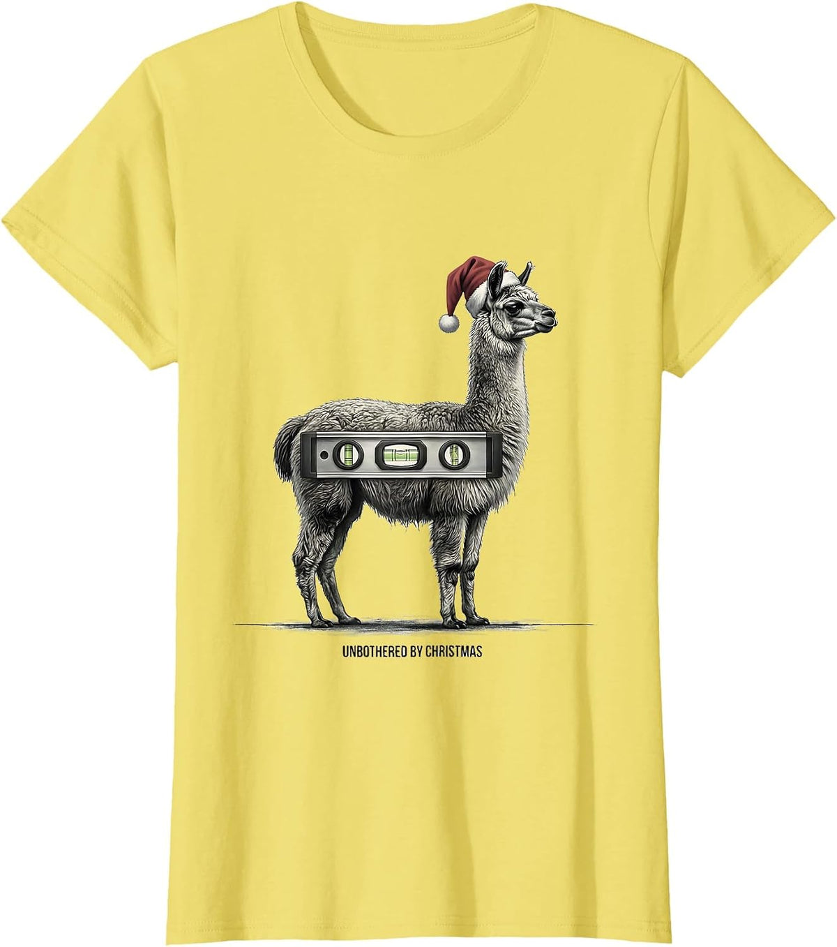 Women's Unbothered By Christmas Funny Llama Animal Lover Christmas T-Shirt - Lemon Yellow