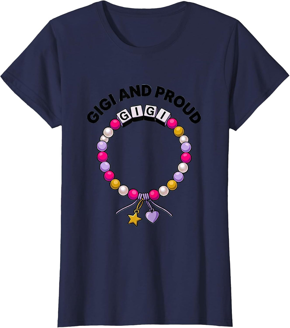Women's Gigi And Proud Grandma Gift Design T-Shirt - Navy Blue