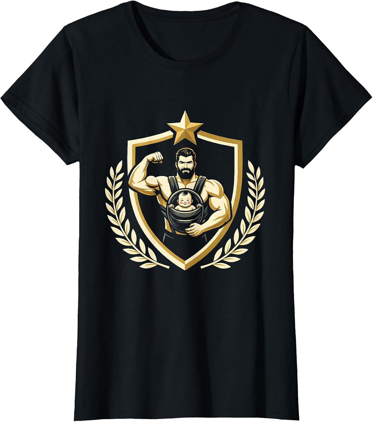 Dad Baby Carrier Bicep Curl Funny Workout Graphic T-Shirt - Black