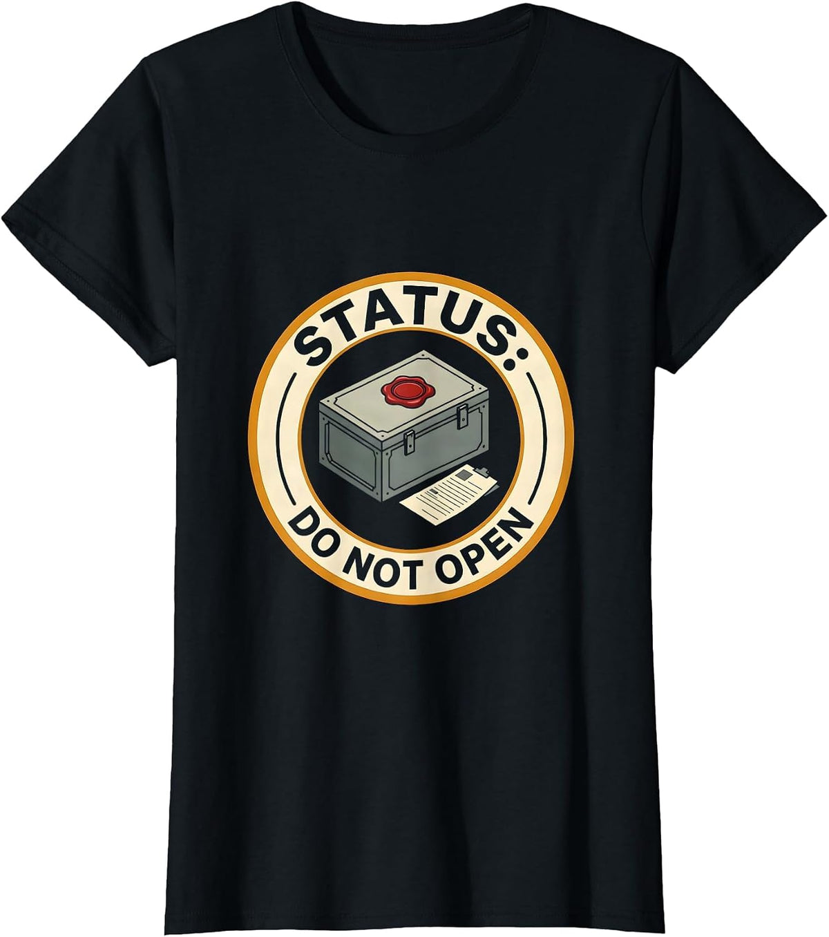 Status: Do Not Open Funny Quantum Physics Cat Lover Gift T-Shirt - Black