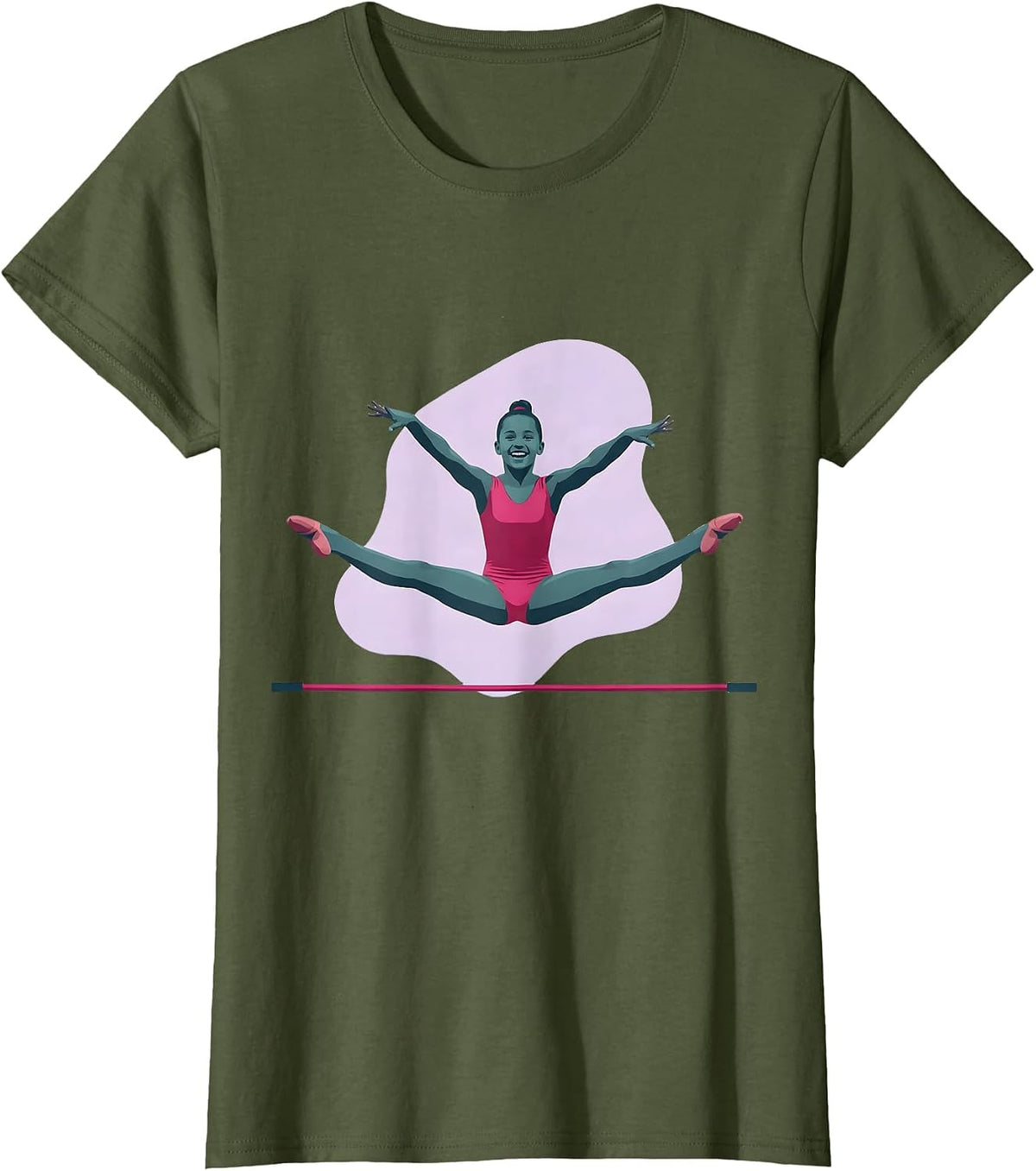 Women's Straddle Jump Gymnastics Silhouette Kids Athlete Gift T-Shirt - Olive Green