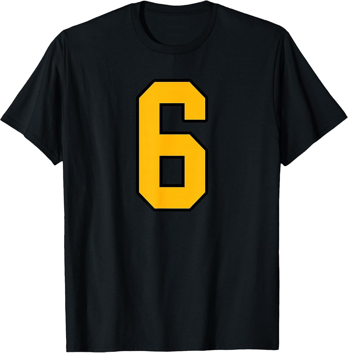 Gold and Black Sports Number 6 Jersey Uniform Player T-Shirt - Black