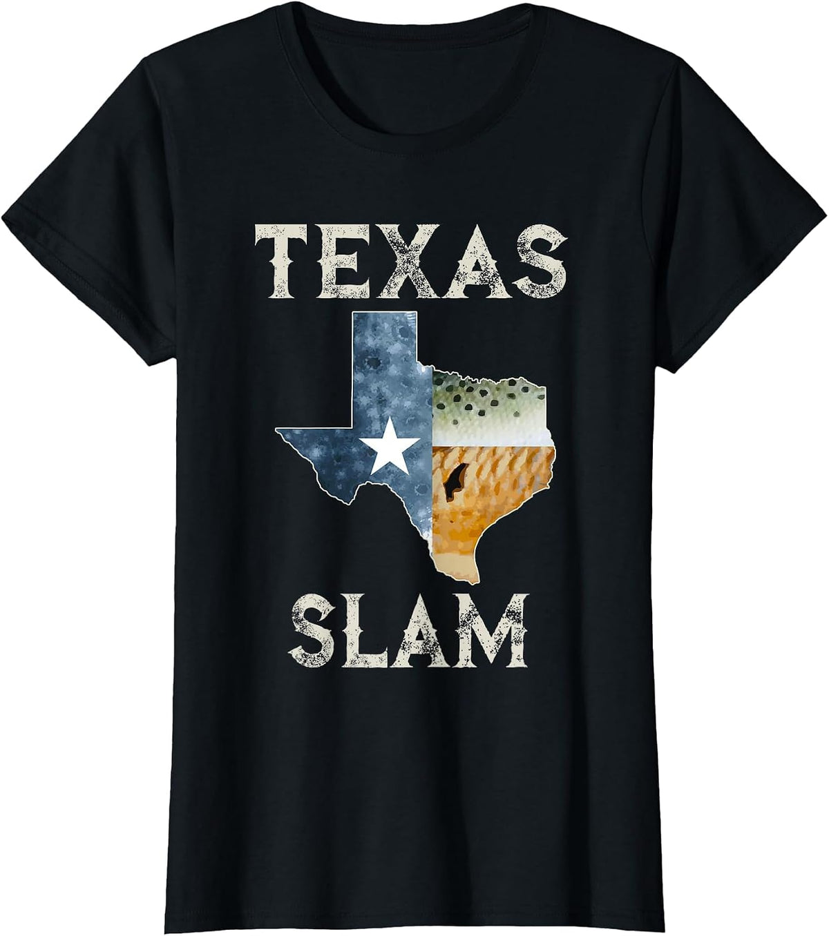 Texas Slam Redfish Trout Flounder Vintage Fishing T-Shirt - Black
