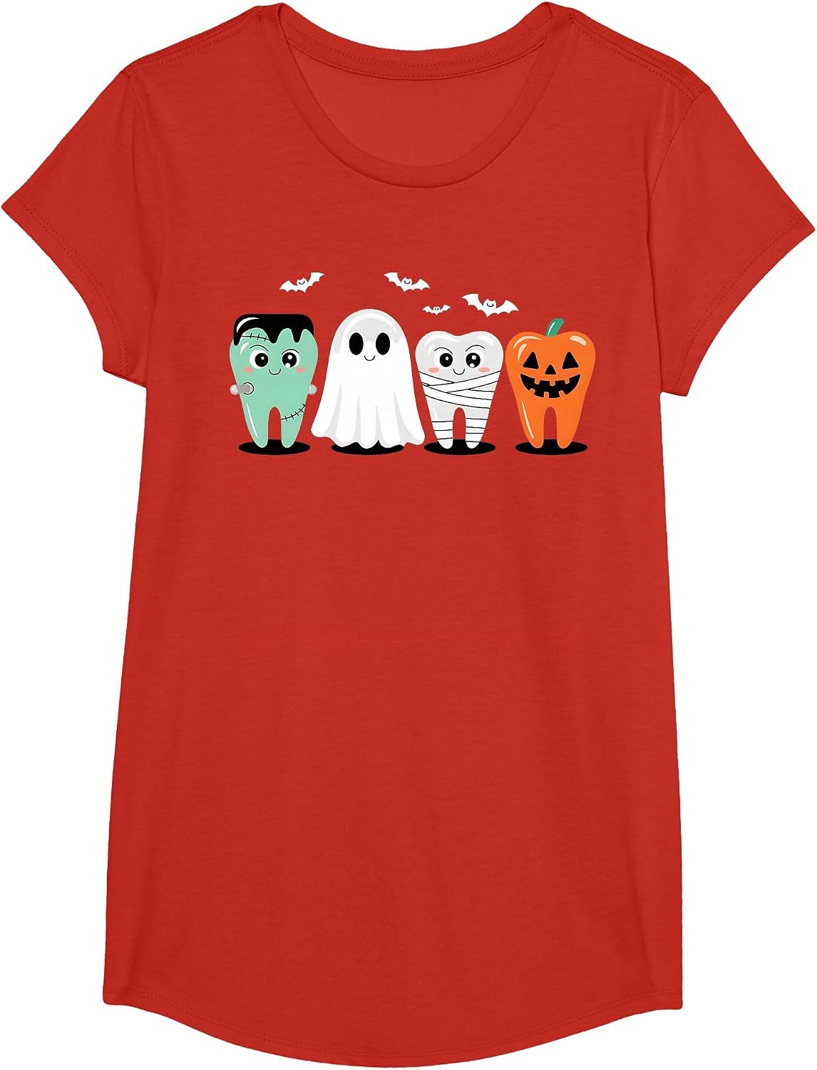 Cute Halloween Dentist Dental Hygienist Spooky Teeth T-Shirt - Girls Red