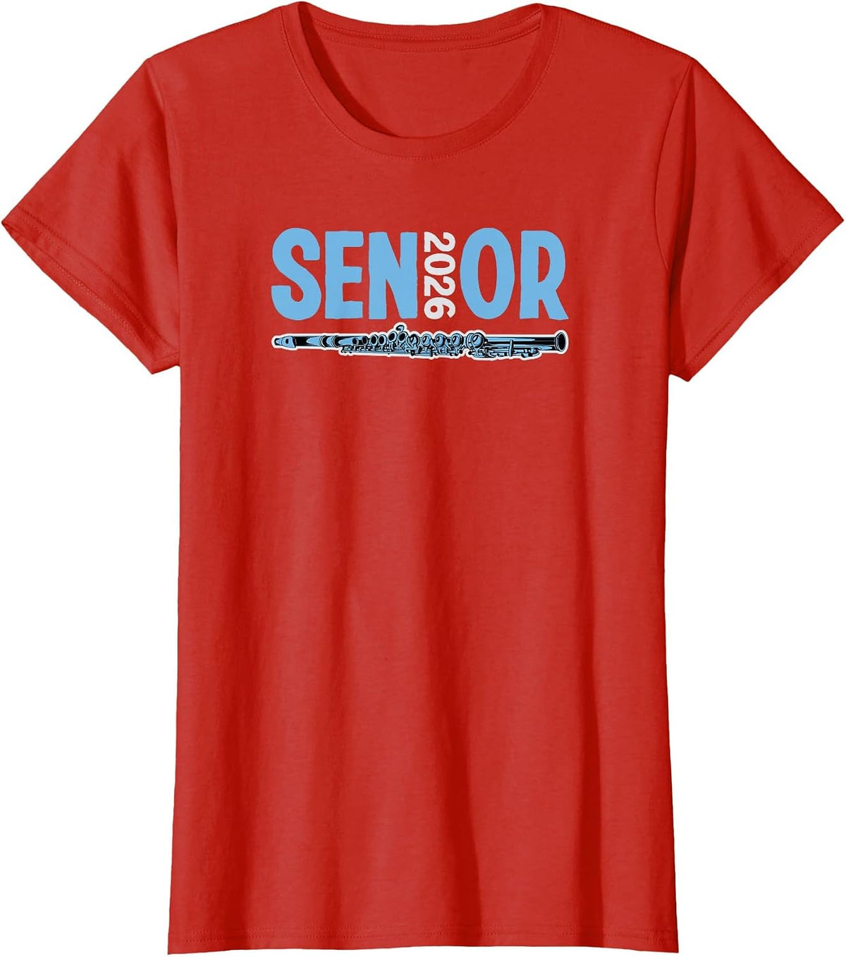 2026 Senior Flute Player Band Class Marching Band Graduate T-Shirt - Red
