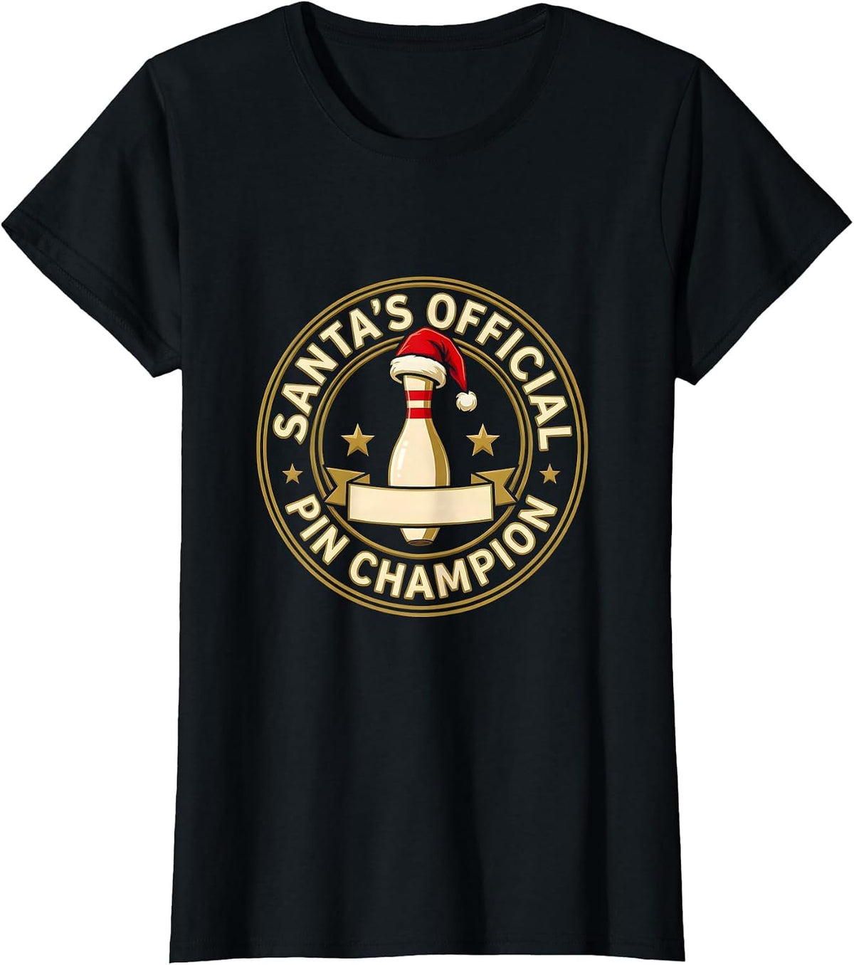 Santa's Official Pin Champion Funny Christmas Bowling Team T-Shirt - Black