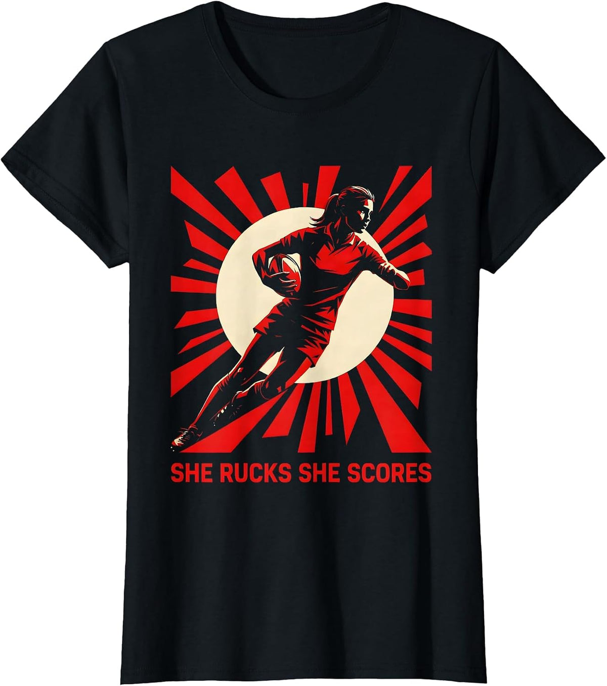 She Rucks She Scores Rugby Graphic Design T-Shirt - Black