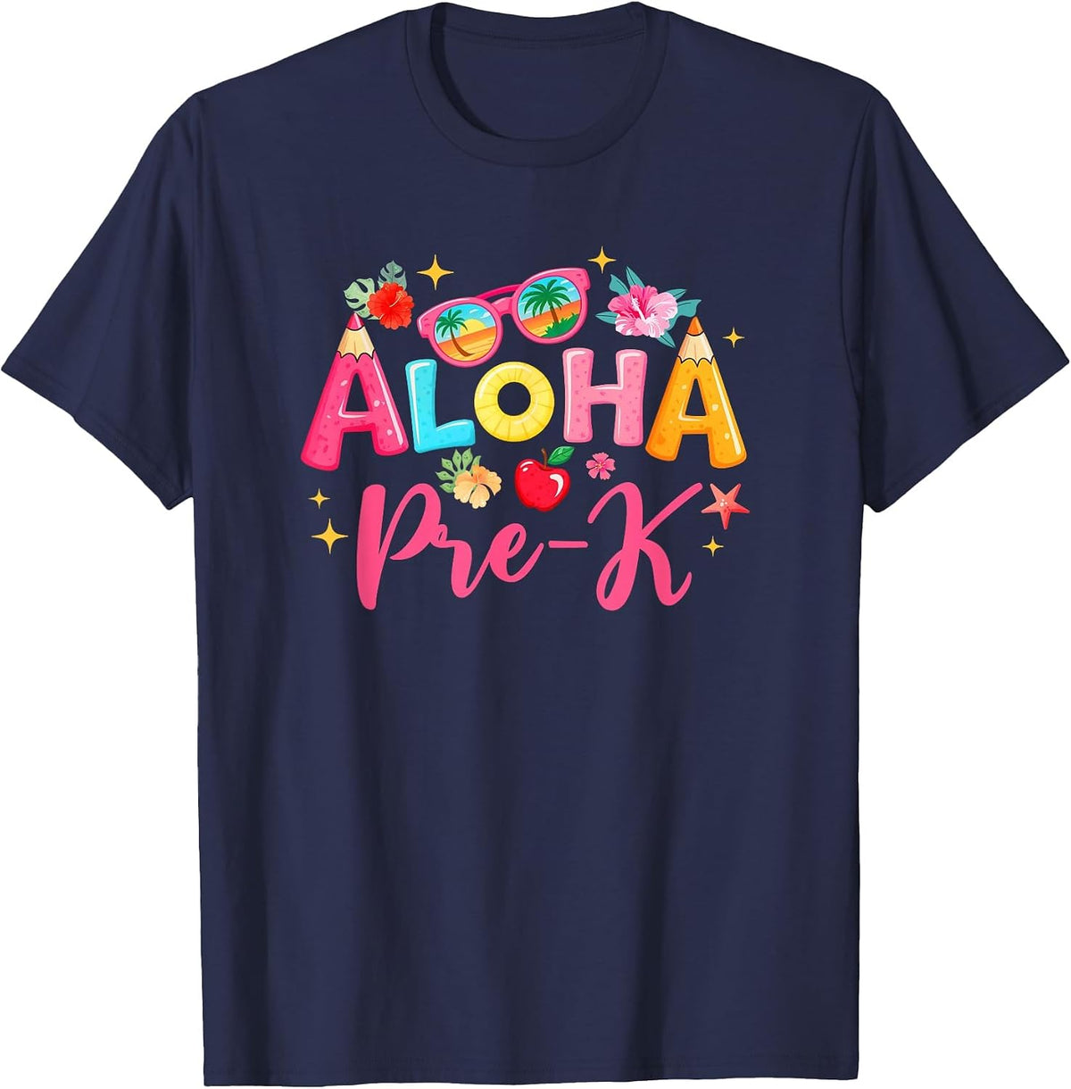 Aloha Preschool Summer Vacation Beach Teacher Pre-K School T-Shirt - Navy Blue