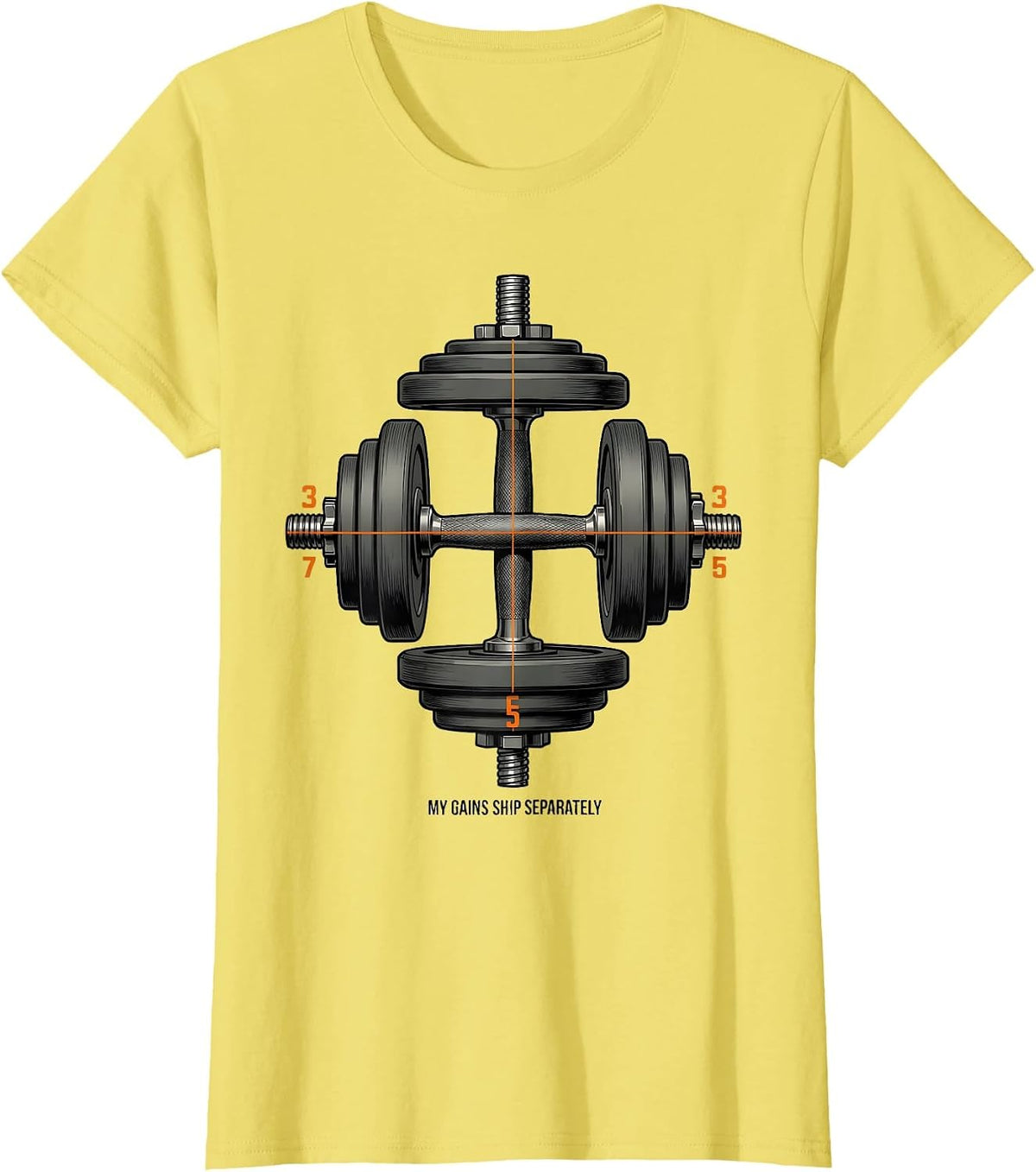 Women's My Gains Ship Separately Funny Gym Weightlifting Workout T-Shirt - Lemon Yellow
