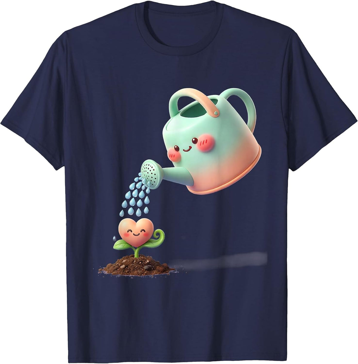 Men's Be Kind Watering Can Sprouting Heart Design T-Shirt - Navy Blue