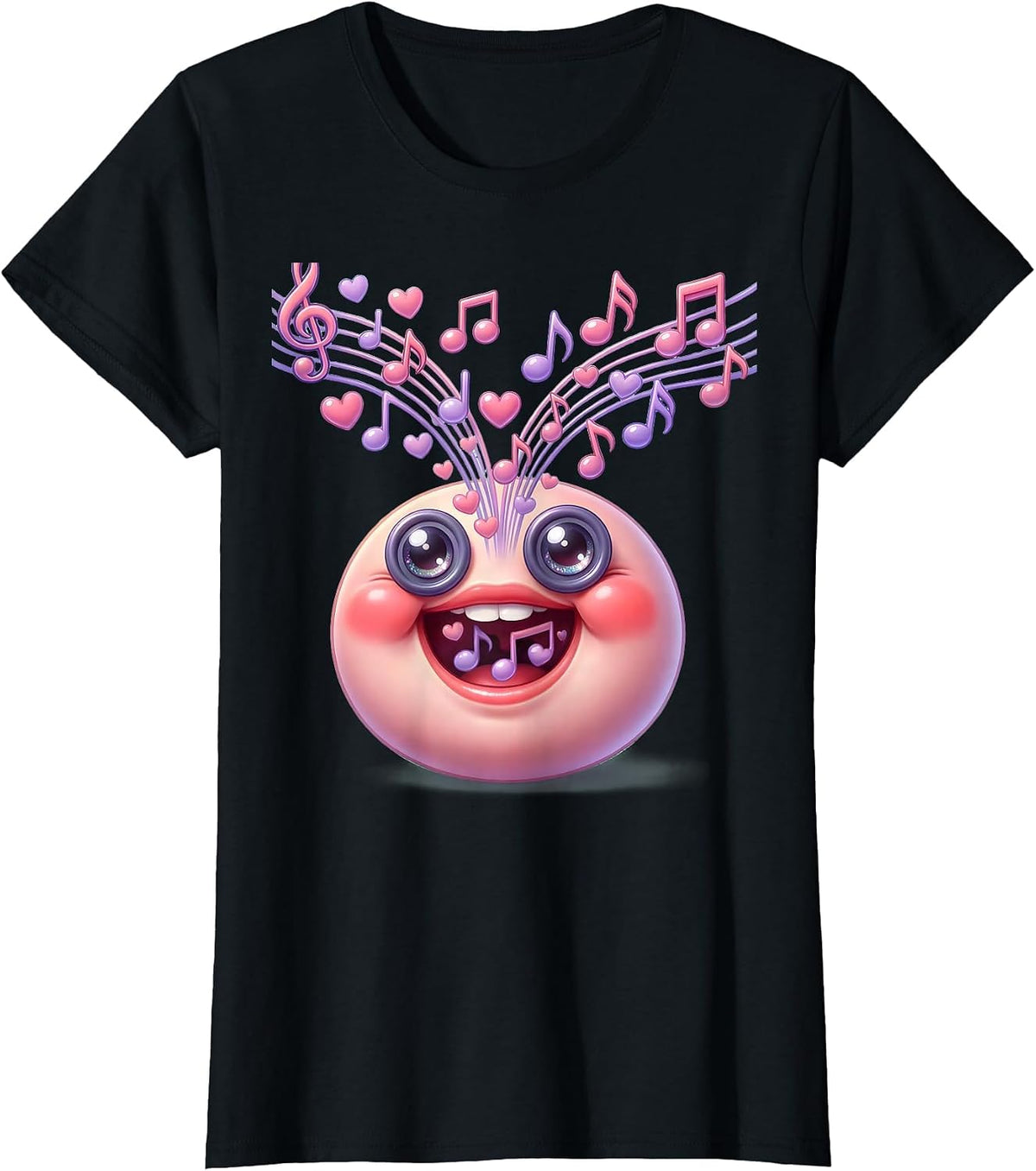 Women's Musical Notes Flowing From Open Mouth Graphic T-Shirt - Black