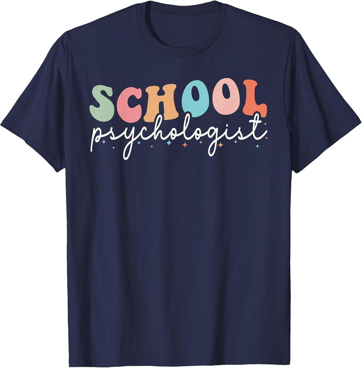 School Psych Teacher Retro Groovy School Psychologist T-Shirt - Navy Blue