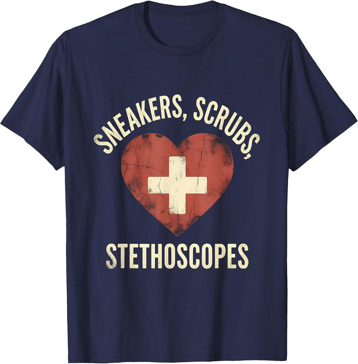 Sneakers Scrubs and Stethoscopes School Nurse T-Shirt - Navy Blue