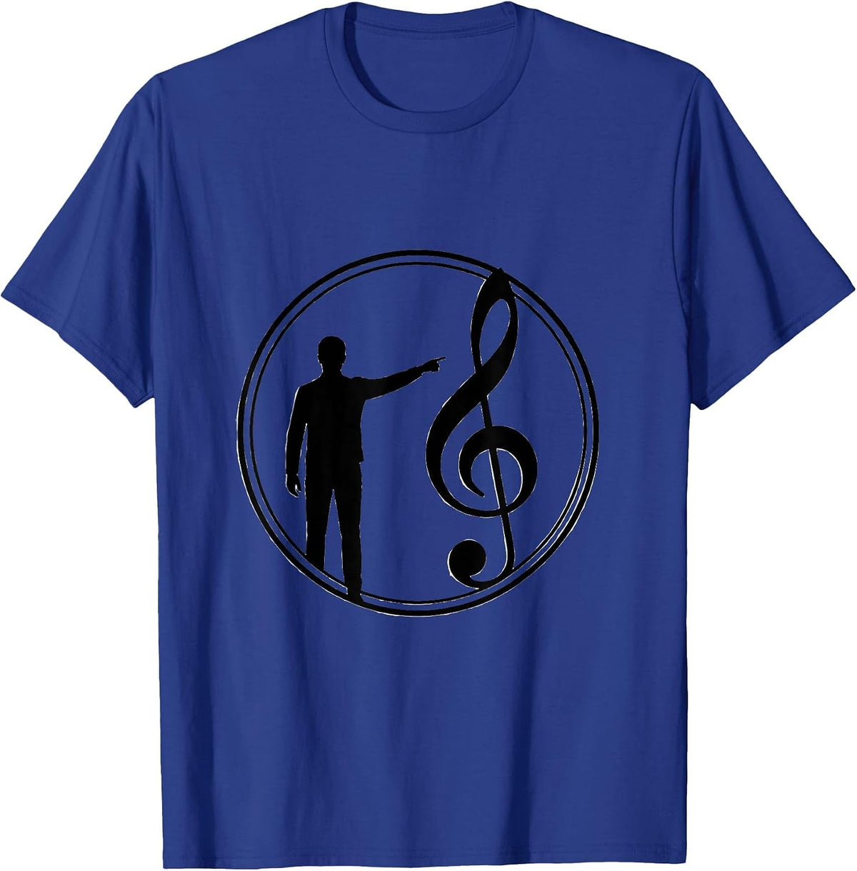 Music Teacher Silhouette Pointing at Giant Music Note T-Shirt - Royal Blue