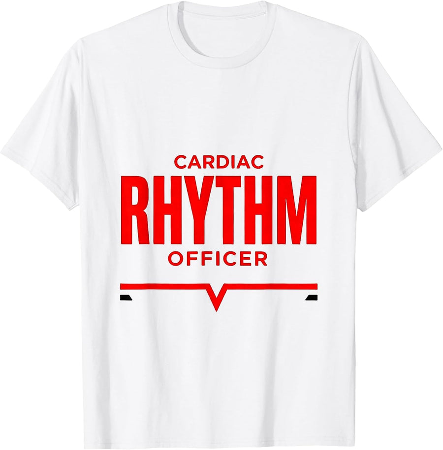 Men's Cardiac Rhythm Officer Funny Nurse Cardiology Medical Humor T-Shirt - White