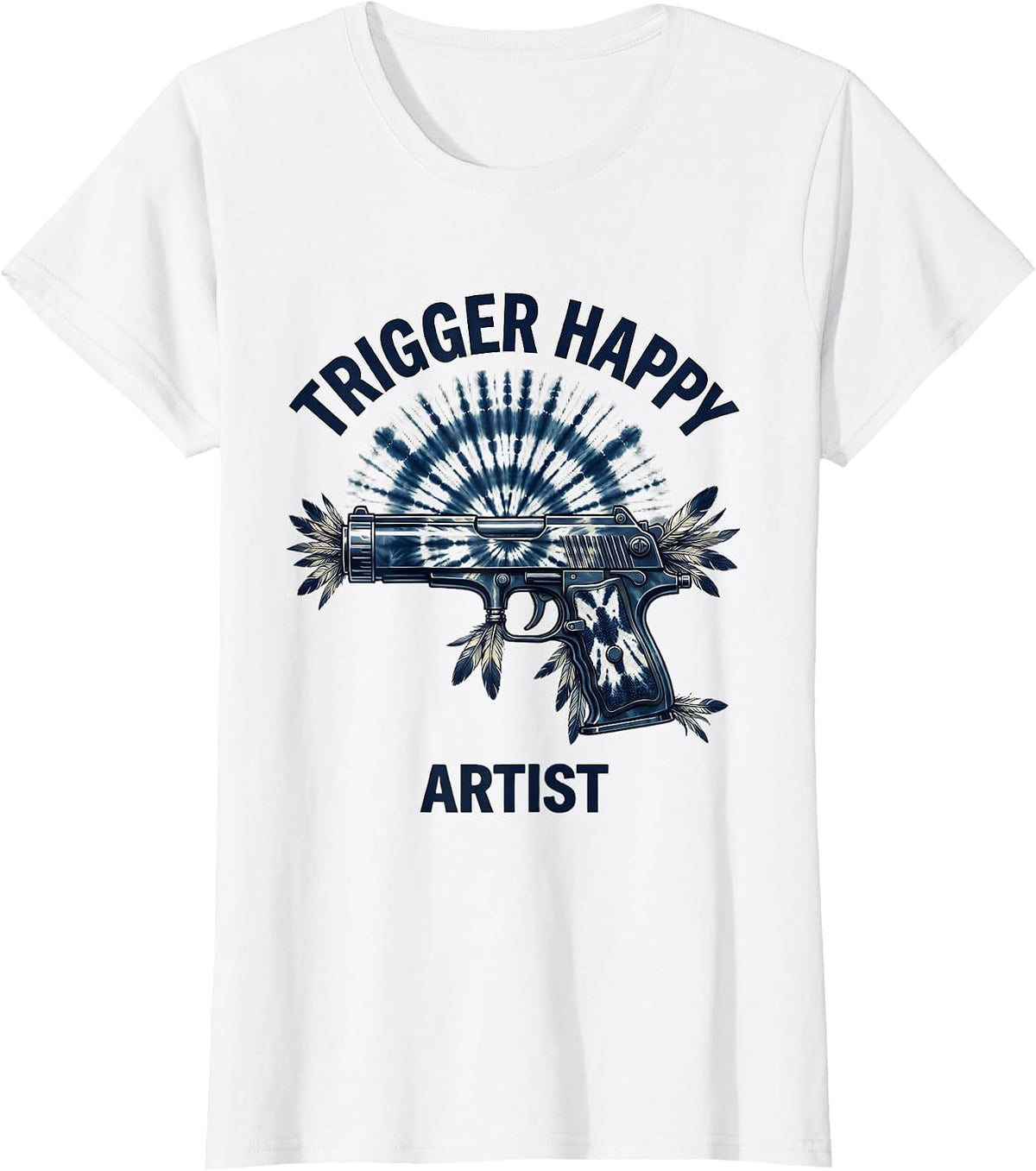 Women's Trigger Happy Artist Airbrush Art Design T-Shirt - White