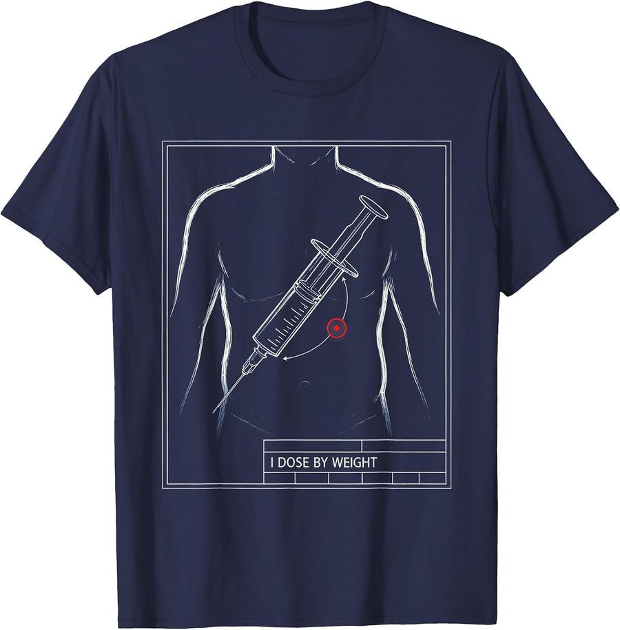 I Dose By Weight Technical Blueprint Vet Tech Veterinary T-Shirt - Navy Blue